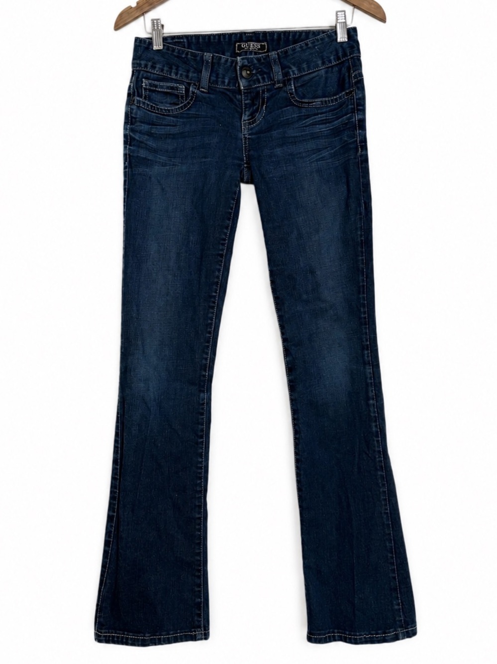 Guess Daredevil Bootcut Jeans Size 26 Dark Wash Embellished Pockets Y2K look
